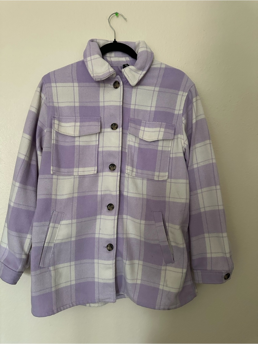 H&M Lavender and White Plaid Shacket Jacket
